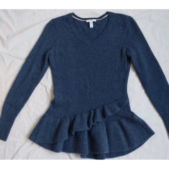 Isaac Mizrahi Live! Cashmere Peplum Sweater Babydoll Vneck Blue Women's XS - Picture 5 of 15